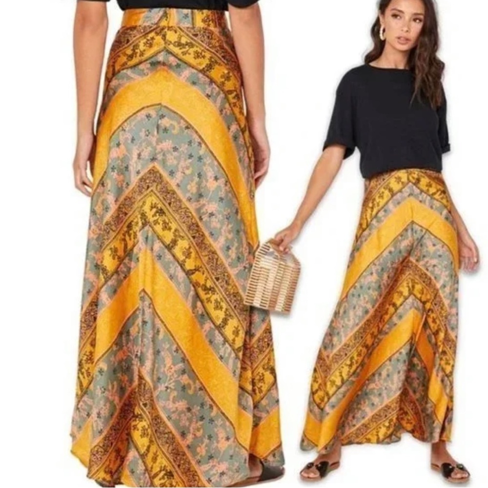 Free People Boho Silk Like Maxi Skirt